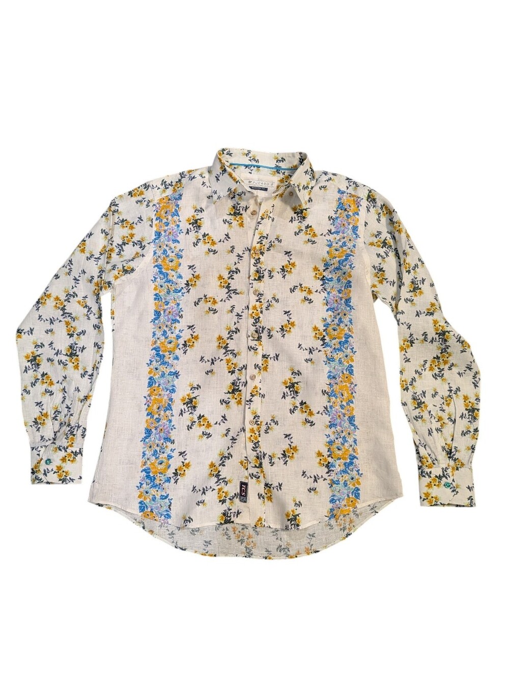 FUGARO Made In Italy 100% Linen Floral Button Up Shirt Men's XL Modern Fit